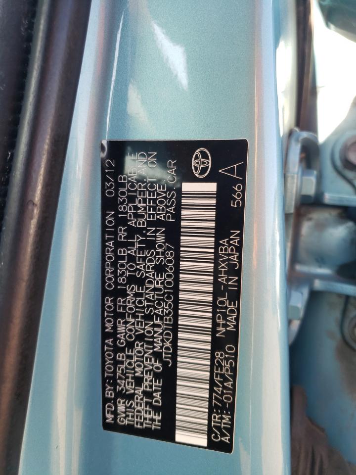 2012 Toyota Prius C VIN: JTDKDTB35C1006087 Lot: 71587135