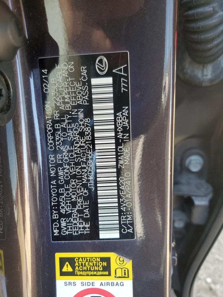 2014 Lexus Ct 200 VIN: JTHKD5BH6E2183878 Lot: 80664455