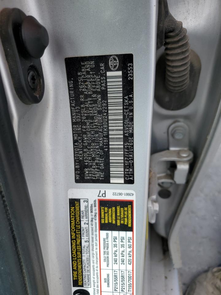 2013 Toyota Camry L VIN: 4T1BF1FK8DU242292 Lot: 84818225