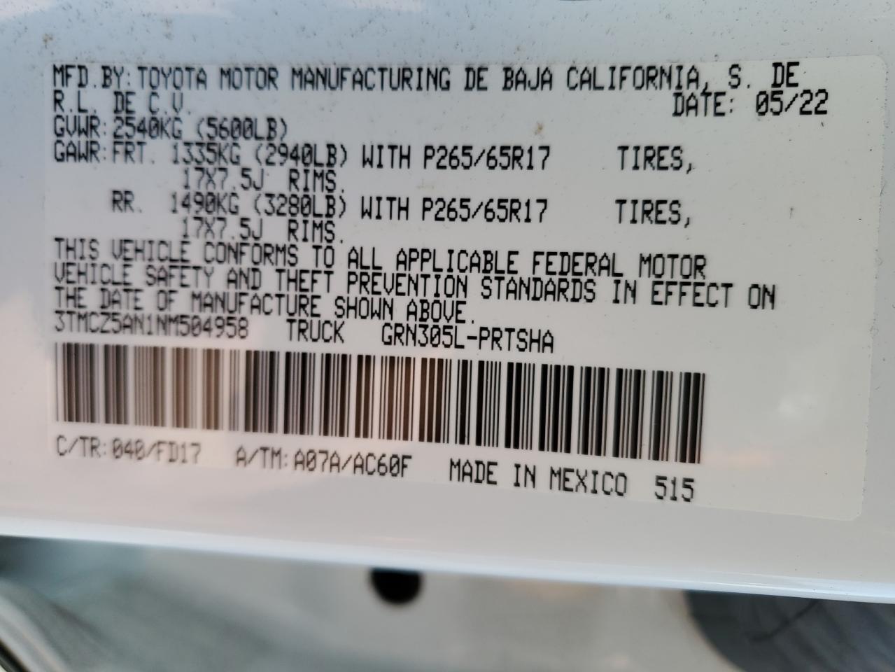 2022 Toyota Tacoma Double Cab VIN: 3TMCZ5AN1NM504958 Lot: 81156135