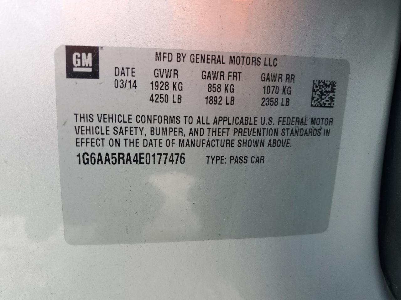 2014 Cadillac Ats VIN: 1G6AA5RA4E0177476 Lot: 71154595