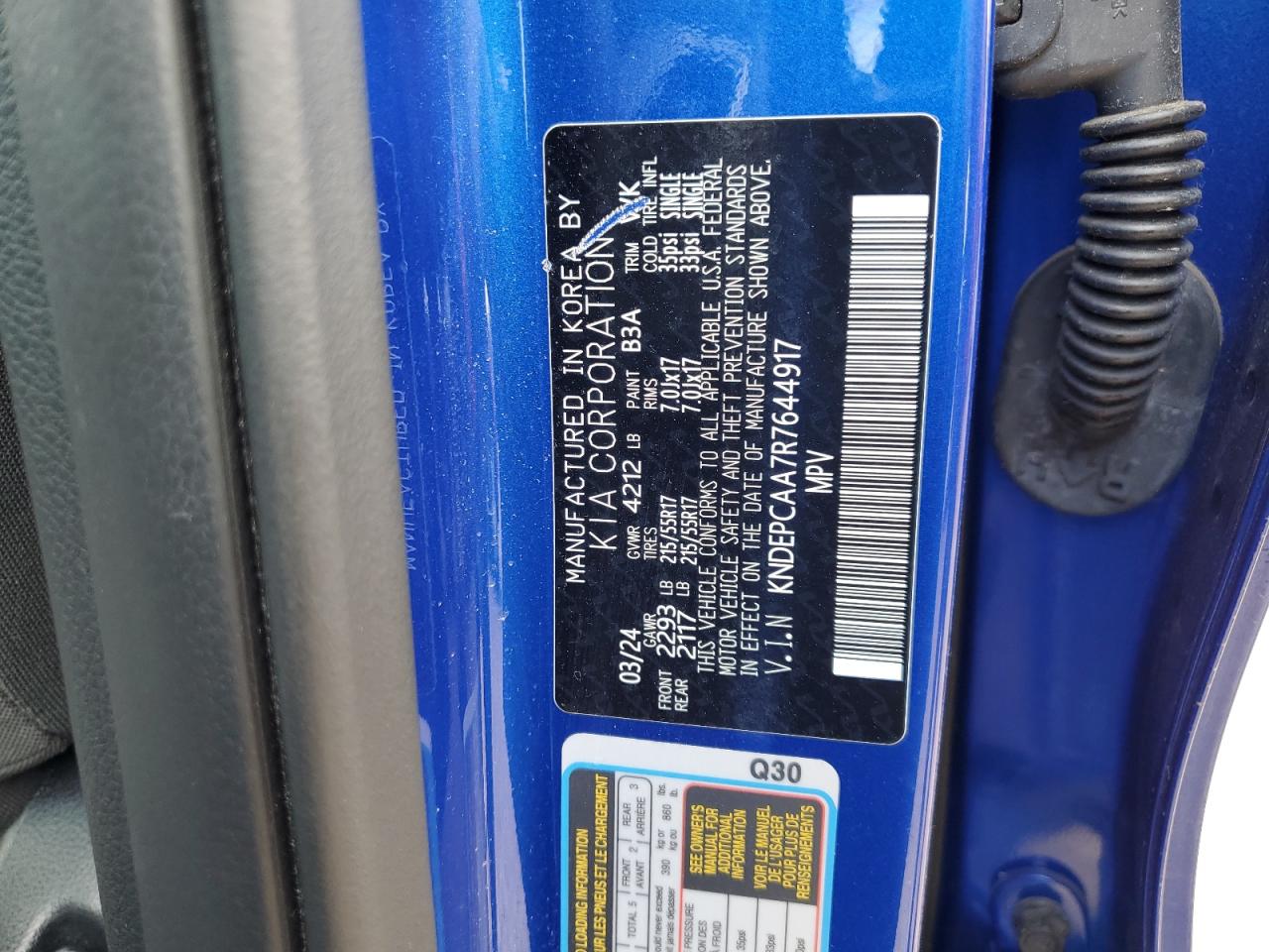 2024 Kia Seltos Lx VIN: KNDEPCAA7R7644917 Lot: 83837755