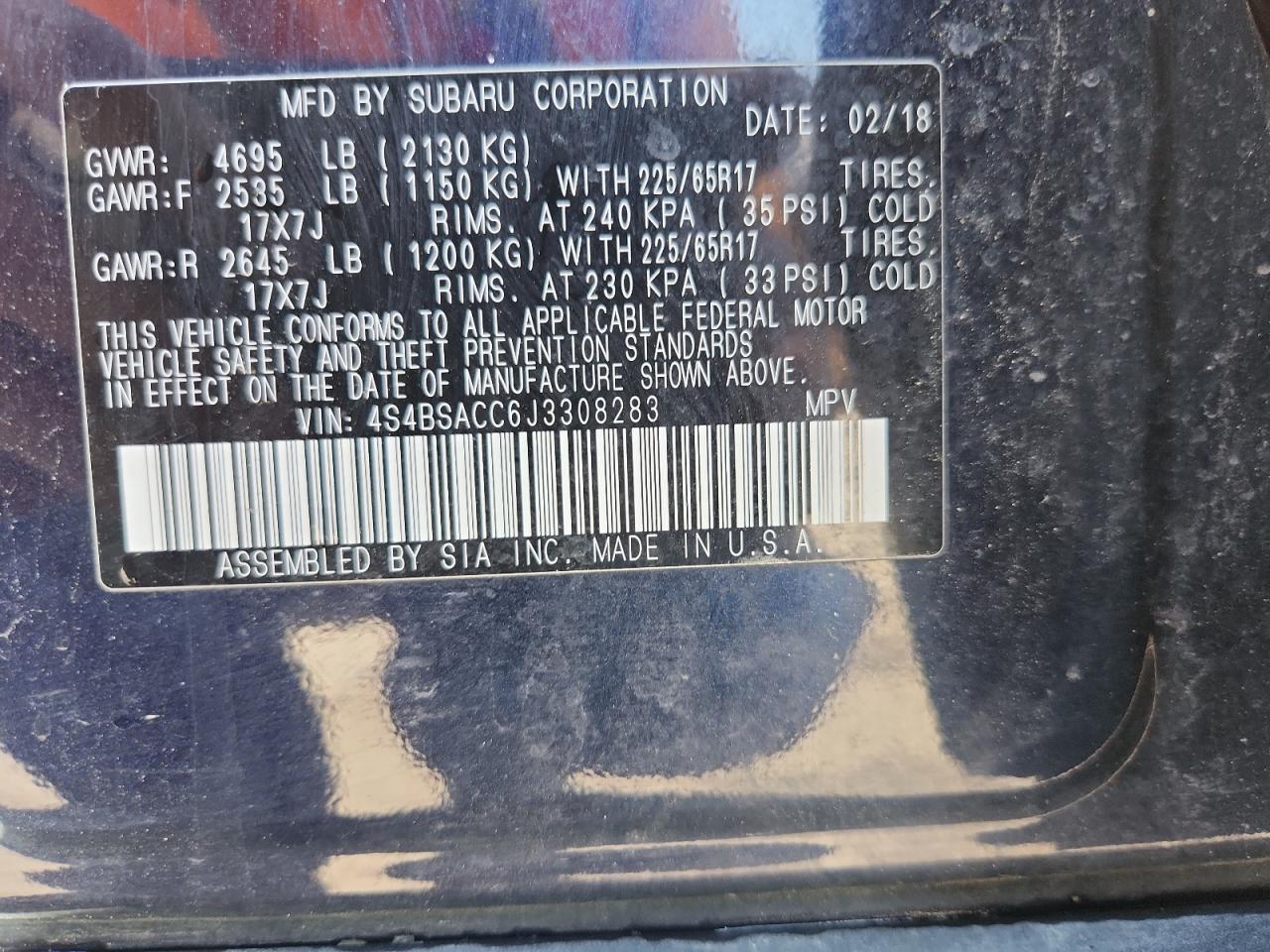 2018 Subaru Outback 2.5I Premium VIN: 4S4BSACC6J3308283 Lot: 80843255