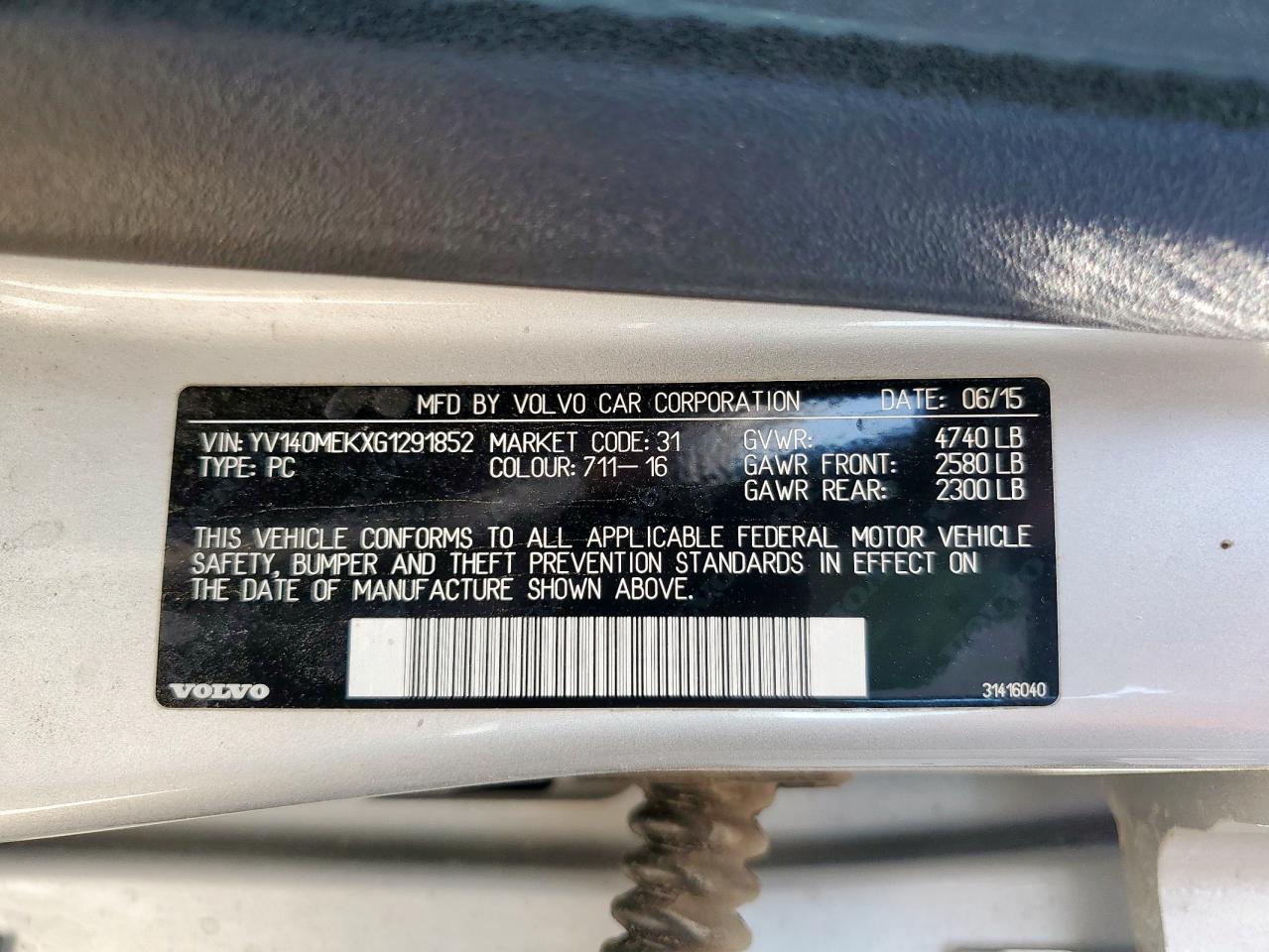 2016 Volvo V60 T5 Premier VIN: YV140MEKXG1291852 Lot: 84813555