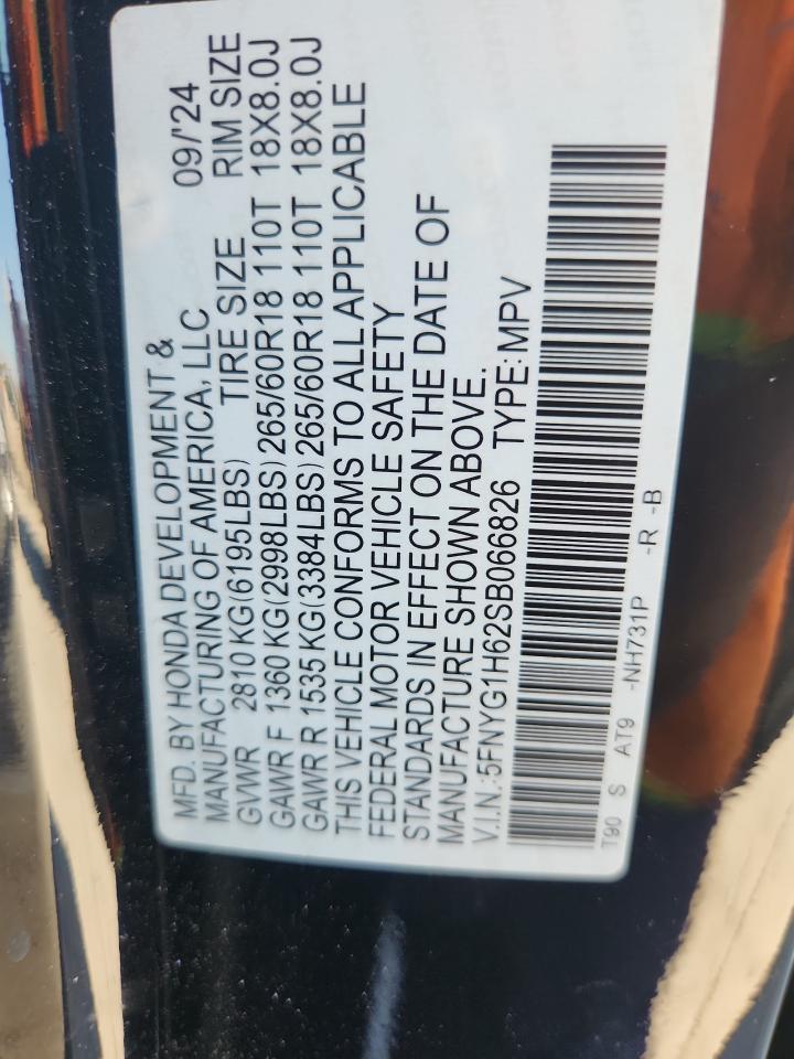 2025 Honda Pilot Trailsport VIN: 5FNYG1H62SB066826 Lot: 84459445