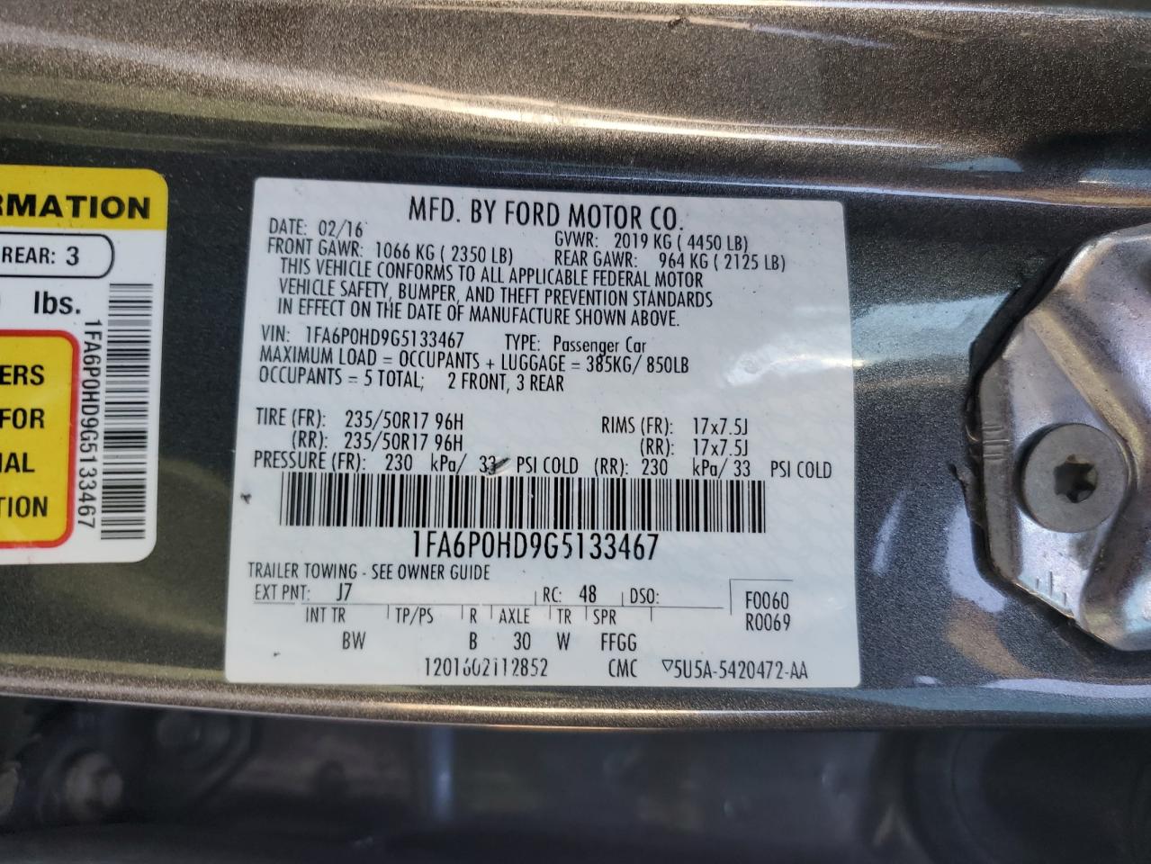 2016 Ford Fusion Se VIN: 1FA6P0HD9G5133467 Lot: 83937505