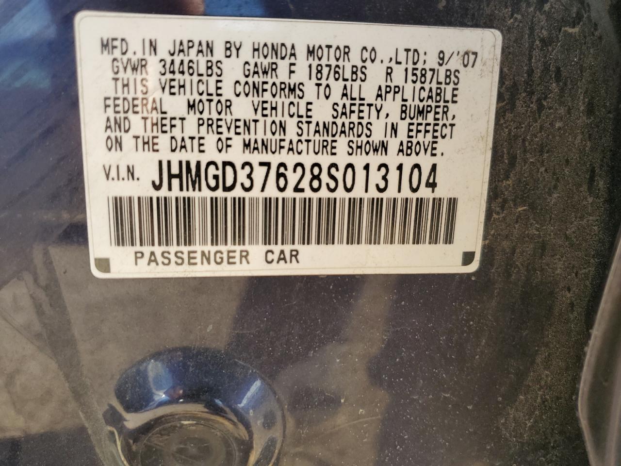 2008 Honda Fit Sport VIN: JHMGD37628S013104 Lot: 71903565