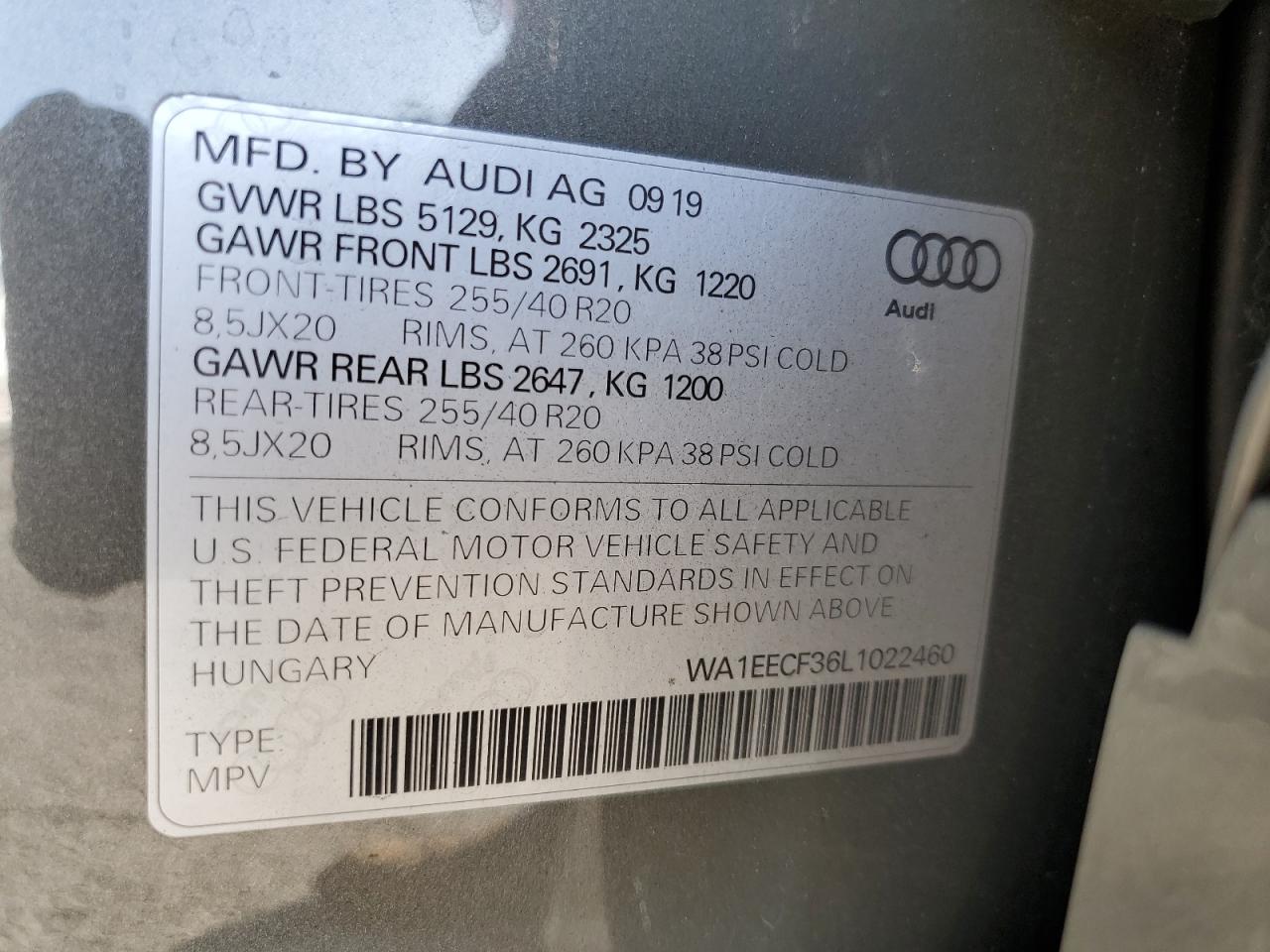 2020 Audi Q3 Premium Plus S-Line VIN: WA1EECF36L1022460 Lot: 81889585