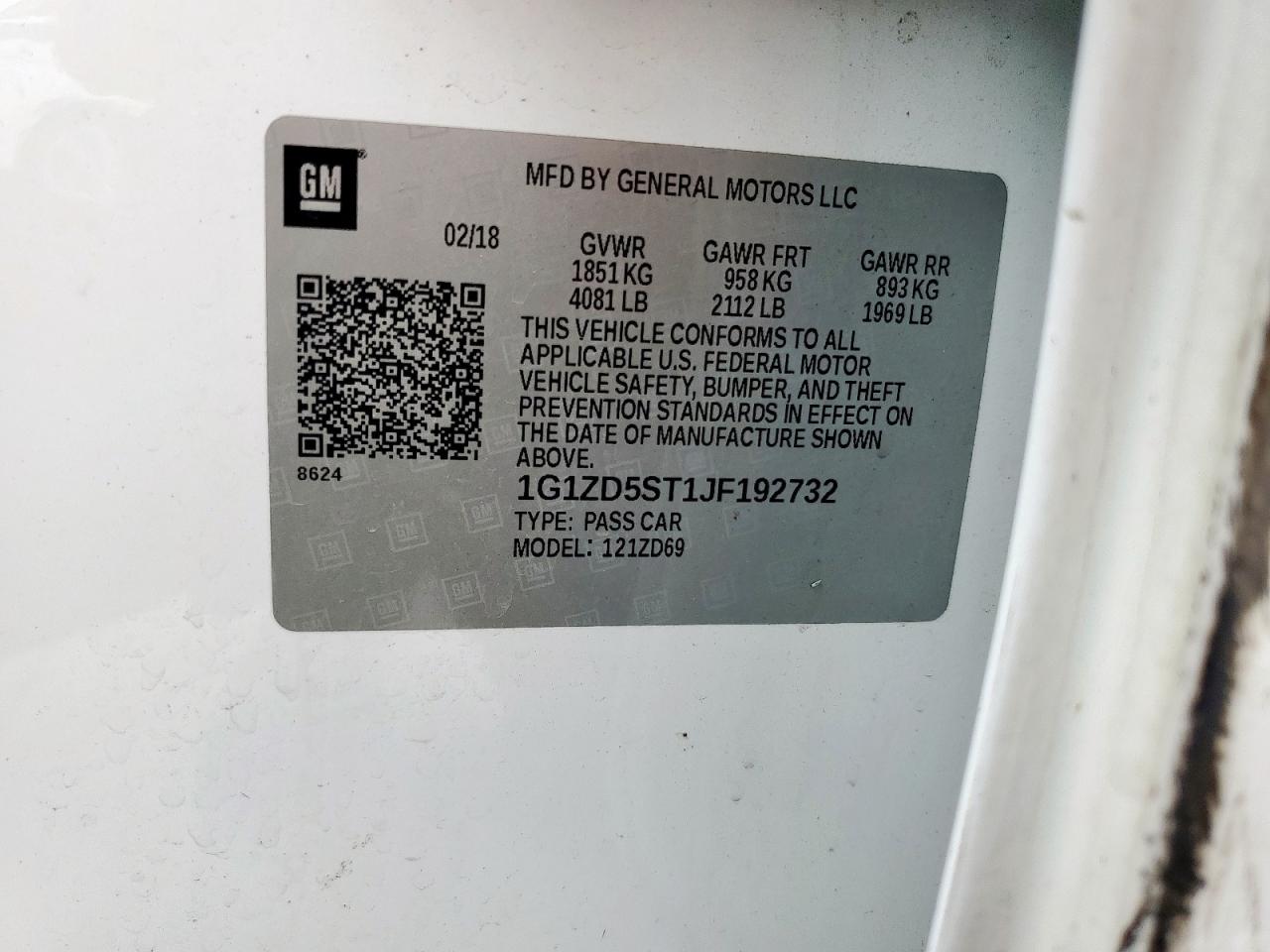 2018 Chevrolet Malibu Lt VIN: 1G1ZD5ST1JF192732 Lot: 81784565