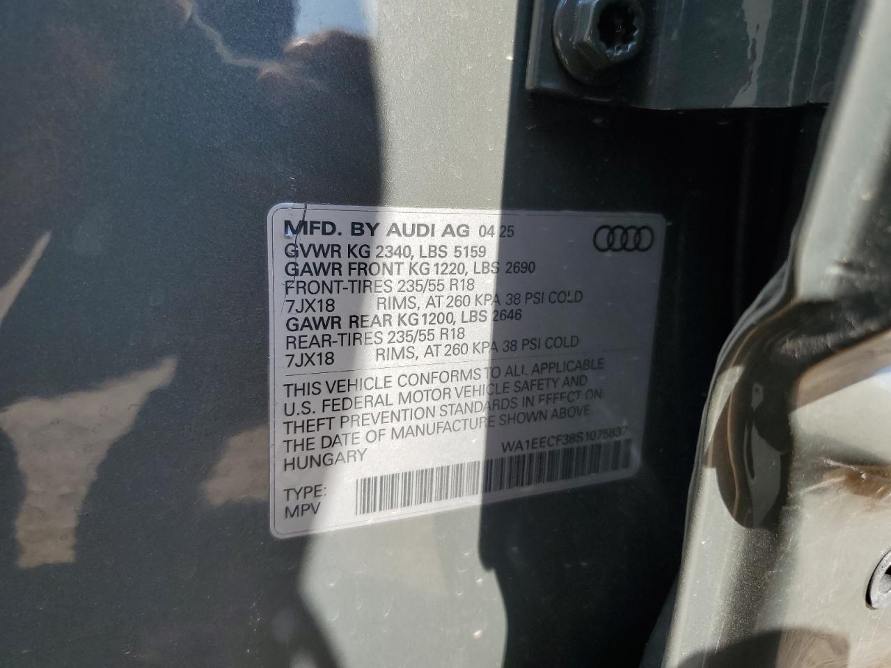 2025 Audi Q3 Premium Plus S Line 45 VIN: WA1EECF38S1075837 Lot: 72004795