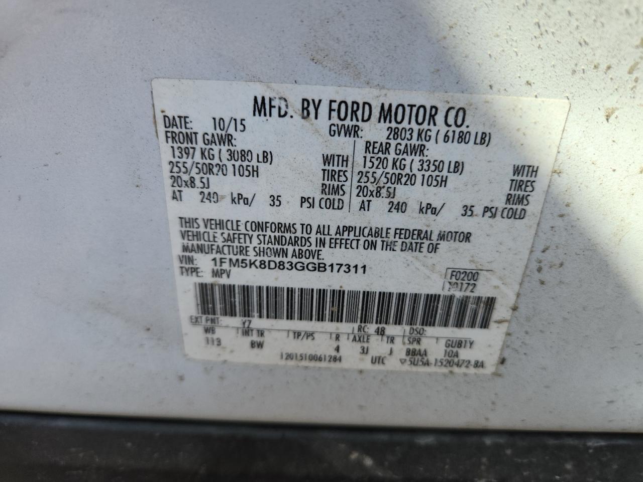 2016 Ford Explorer Xlt VIN: 1FM5K8D83GGB17311 Lot: 72018775