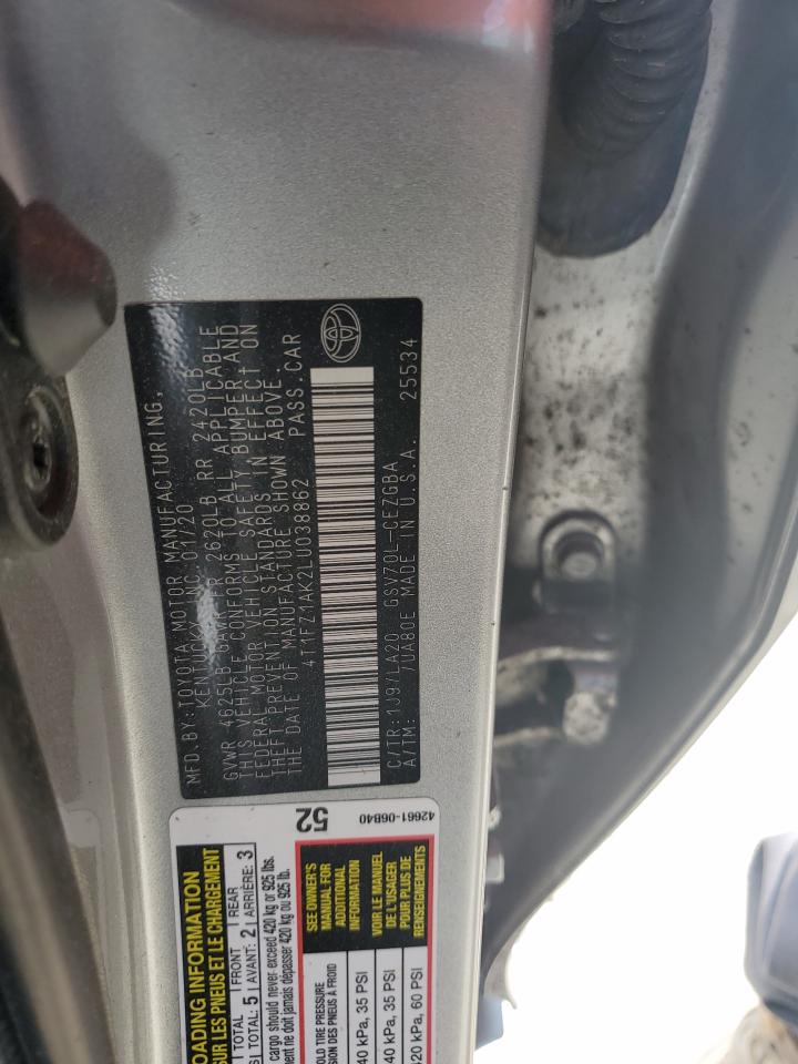 2020 Toyota Camry Xle VIN: 4T1FZ1AK2LU038862 Lot: 81116475