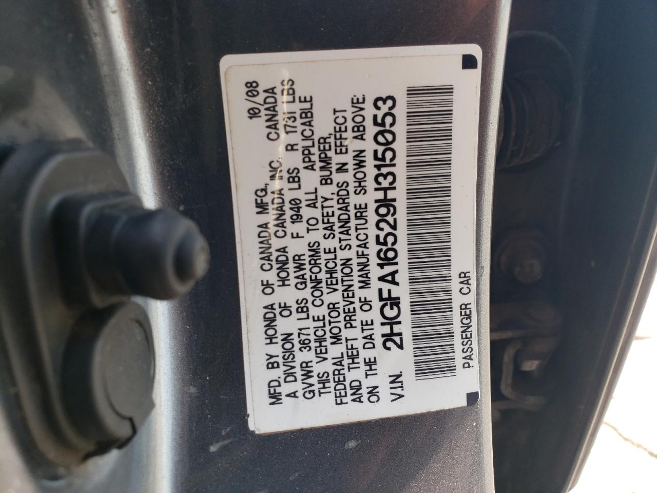 2009 Honda Civic Lx VIN: 2HGFA16529H315053 Lot: 81438385