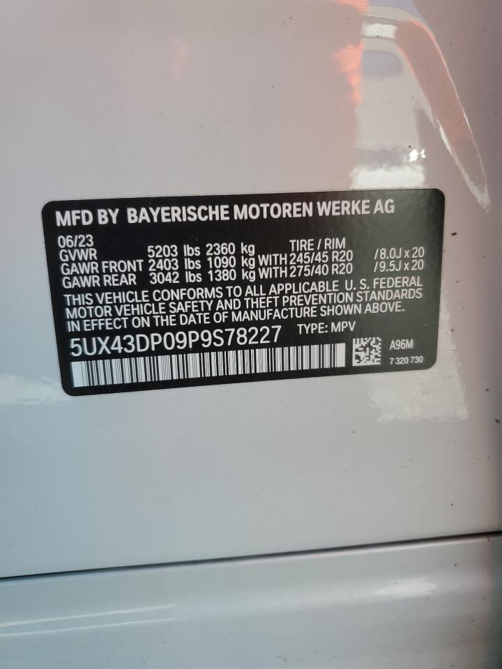 2023 BMW X3 Sdrive30I VIN: 5UX43DP09P9S78227 Lot: 71525965