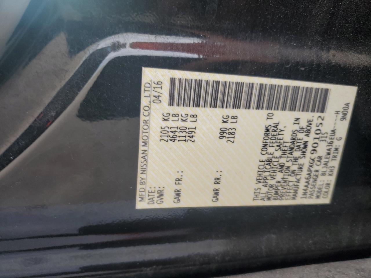 2016 Nissan Maxima 3.5S VIN: 1N4AA6APXGC901052 Lot: 80798745