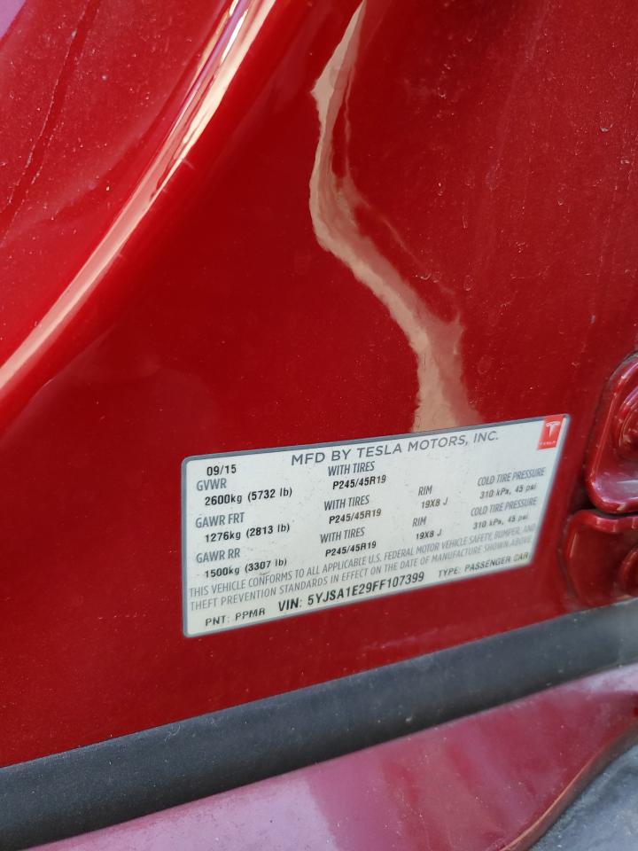 2015 Tesla Model S VIN: 5YJSA1E29FF107399 Lot: 80730635