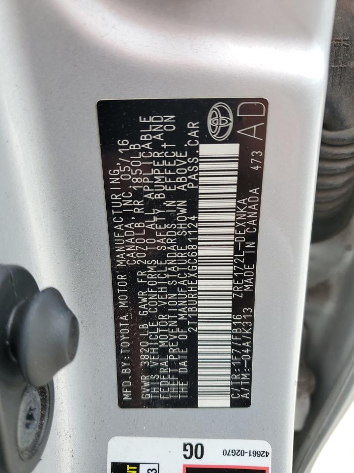 2016 Toyota Corolla L VIN: 2T1BURHEXGC681124 Lot: 84258495