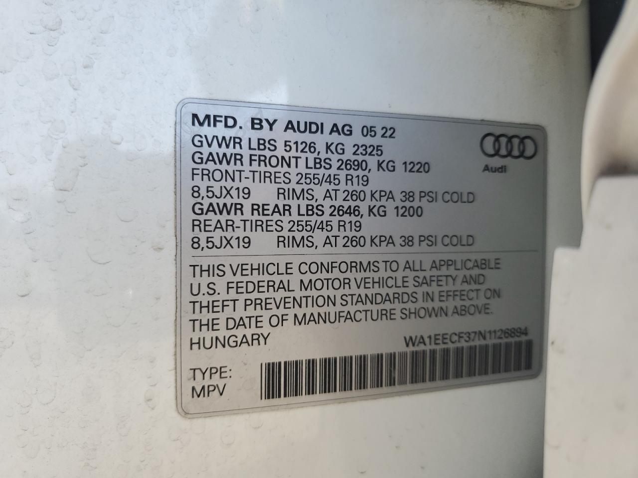 2022 Audi Q3 Premium Plus S Line 45 VIN: WA1EECF37N1126894 Lot: 81469965