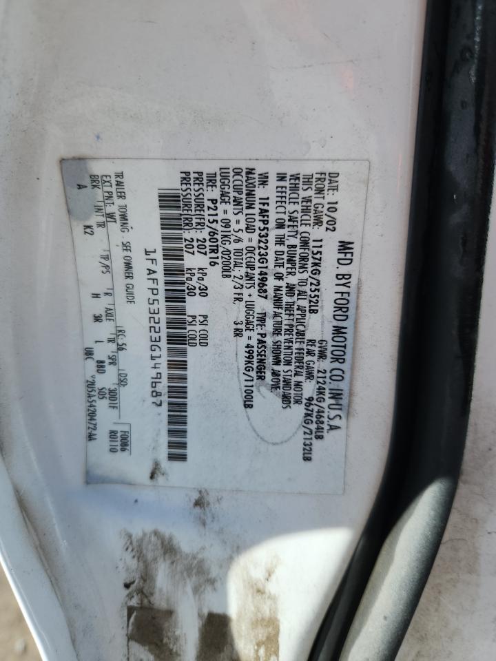 2003 Ford Taurus Se VIN: 1FAFP53223G149687 Lot: 84451075