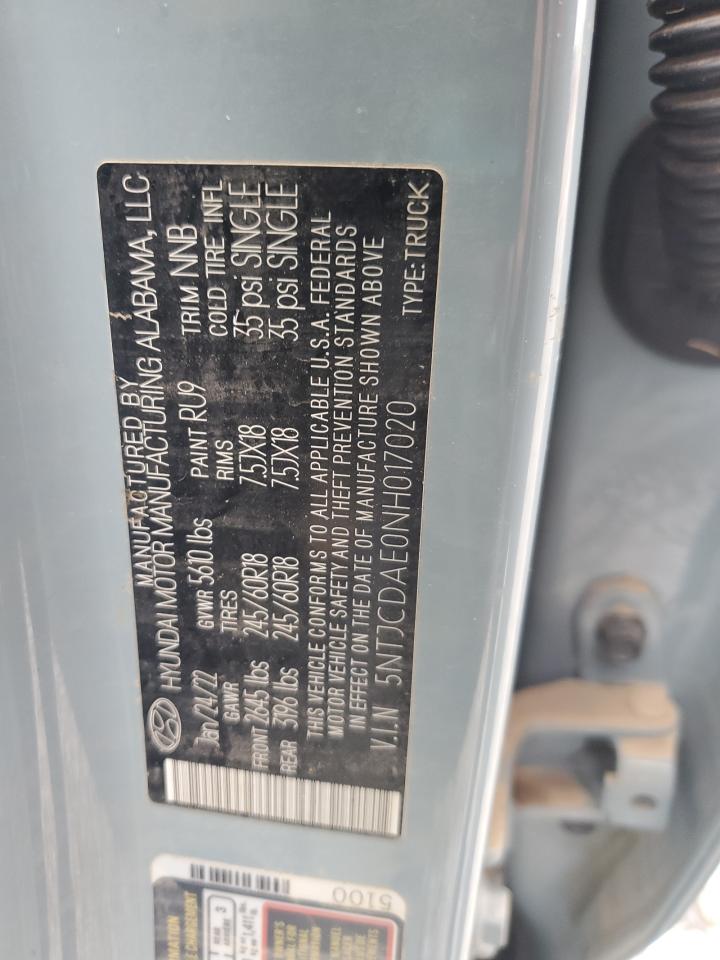 2022 Hyundai Santa Cruz Sel VIN: 5NTJCDAE0NH017020 Lot: 83801045