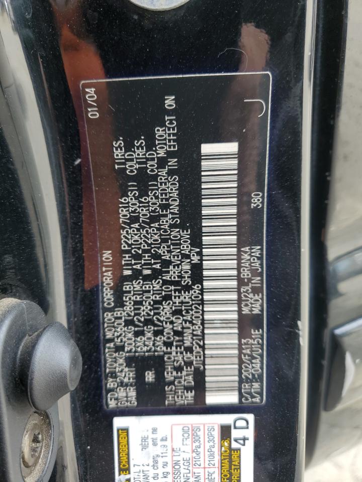 2004 Toyota Highlander Base VIN: JTEDP21A840021096 Lot: 80197815