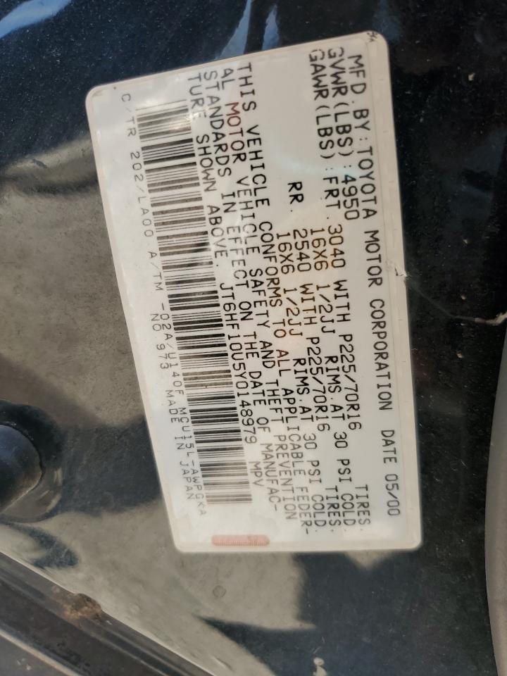 2000 Lexus Rx 300 VIN: JT6HF10U5Y0148979 Lot: 80638535