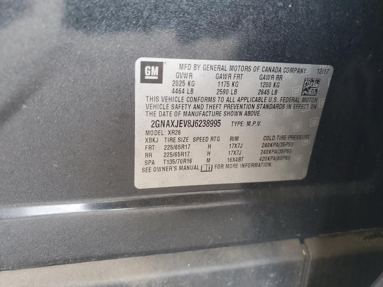 2018 Chevrolet Equinox Lt VIN: 2GNAXJEV8J6238995 Lot: 81617415