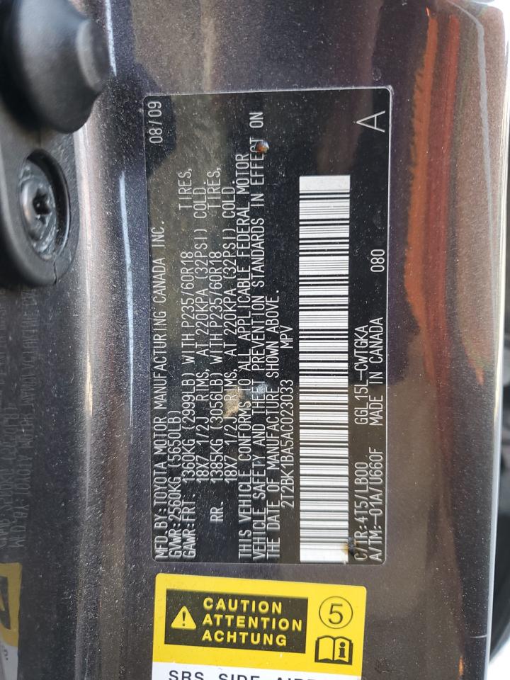 2010 Lexus Rx 350 VIN: 2T2BK1BA5AC023033 Lot: 80505905