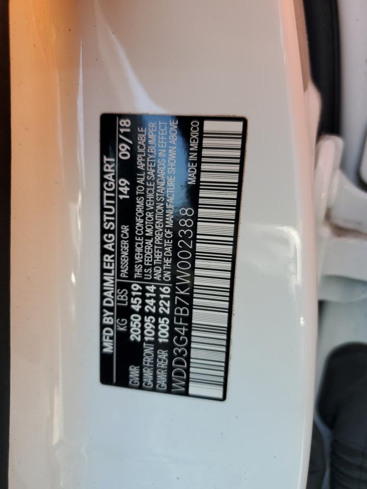 2019 Mercedes-Benz A 220 4Matic VIN: WDD3G4FB7KW002388 Lot: 71863745