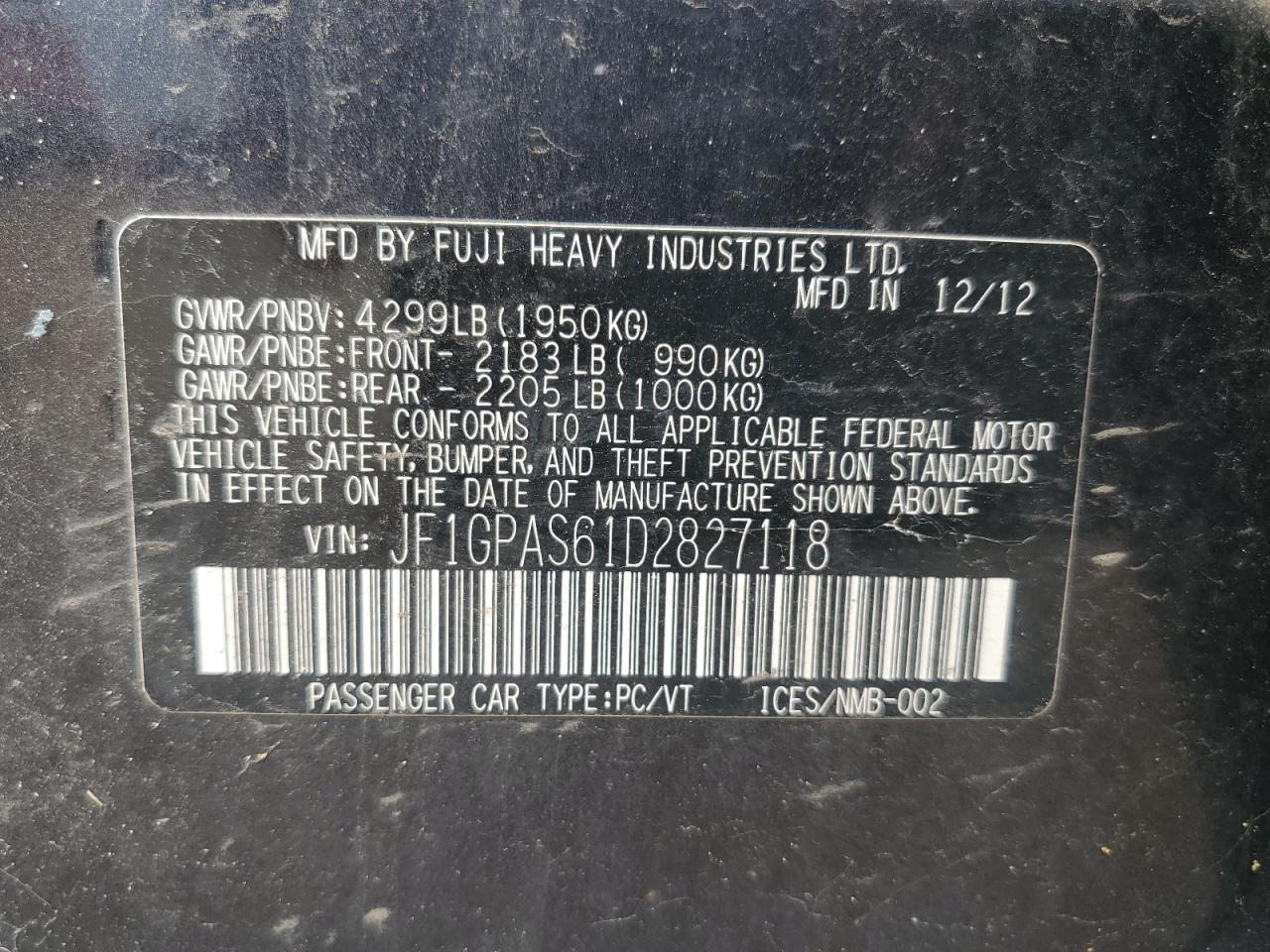 2013 Subaru Impreza Sport Limited VIN: JF1GPAS61D2827118 Lot: 81017515