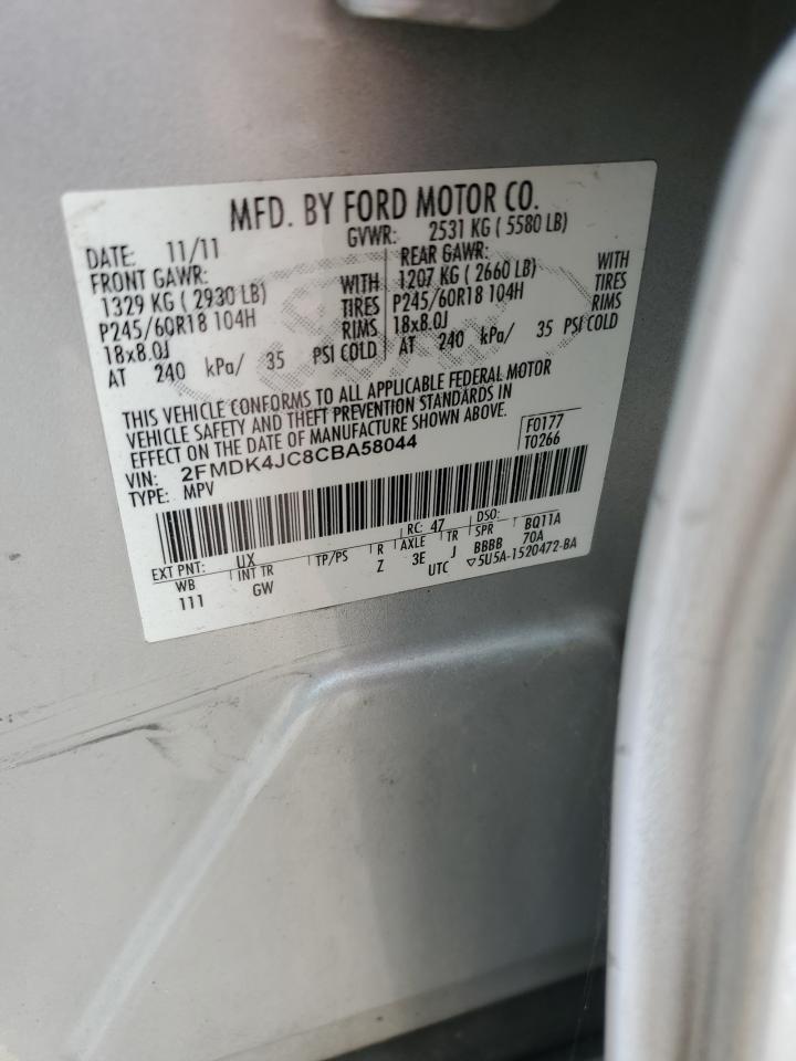 2012 Ford Edge Sel VIN: 2FMDK4JC8CBA58044 Lot: 82115995