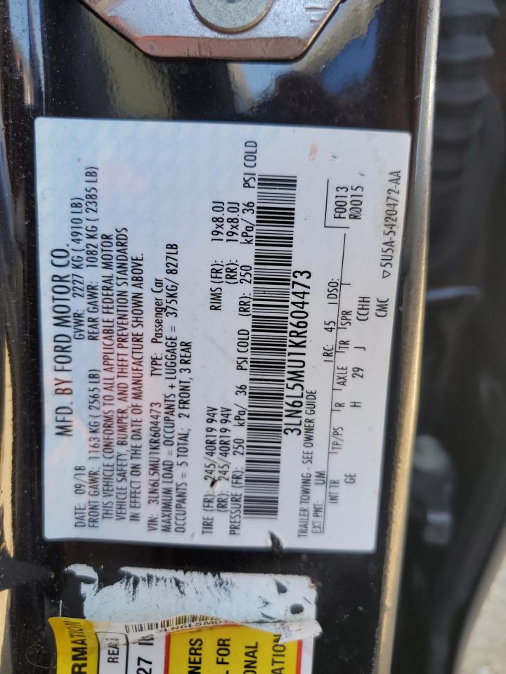 2019 Lincoln Mkz Reserve Ii VIN: 3LN6L5MU1KR604473 Lot: 80513285