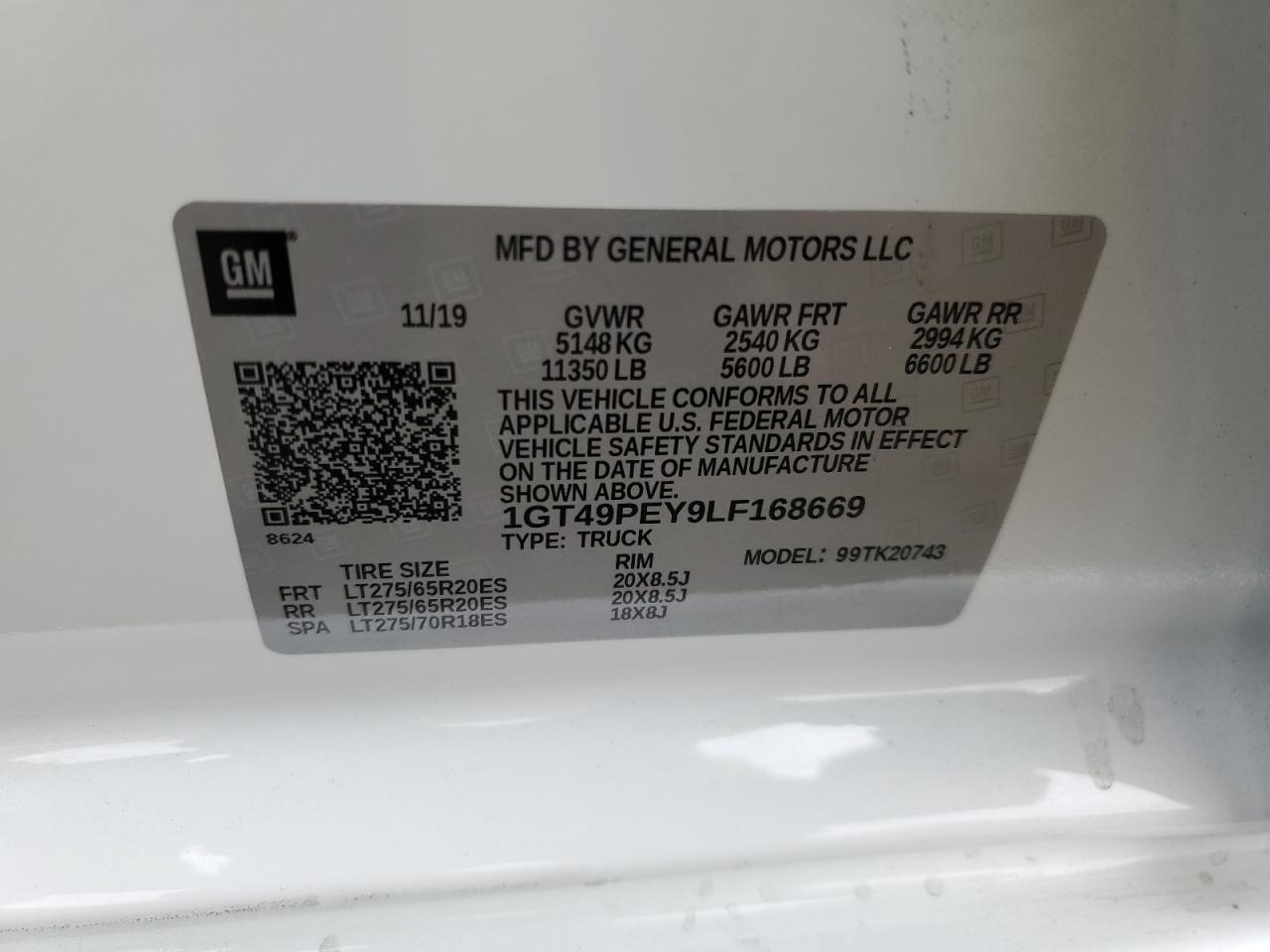 2020 GMC Sierra K2500 At4 VIN: 1GT49PEY9LF168669 Lot: 81122375