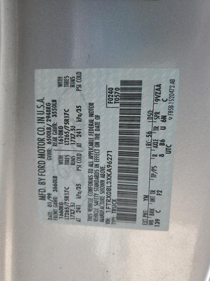 1999 Ford F150 VIN: 1FTRX08L3XKA96271 Lot: 82121395