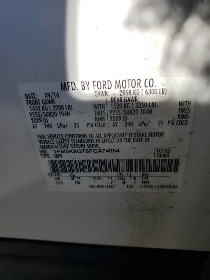2015 Ford Explorer Sport VIN: 1FM5K8GT6FGA74064 Lot: 80209545