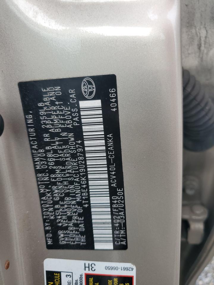 2009 Toyota Camry Base VIN: 4T1BE46K19U287974 Lot: 81796395