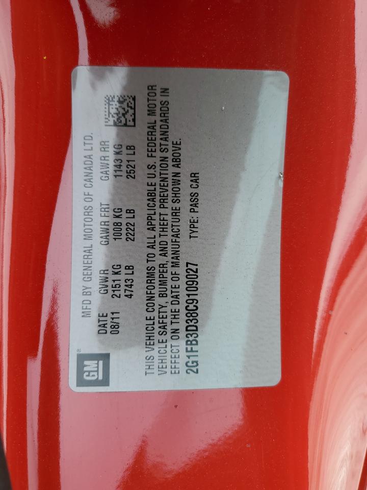 2012 Chevrolet Camaro Lt VIN: 2G1FB3D38C9109027 Lot: 81855535