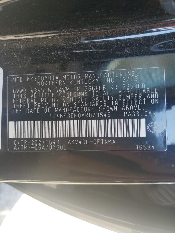 2010 Toyota Camry Base VIN: 4T4BF3EK0AR078549 Lot: 80047675
