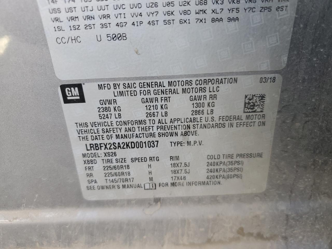 2019 Buick Envision Essence VIN: LRBFX2SA2KD001037 Lot: 80067095