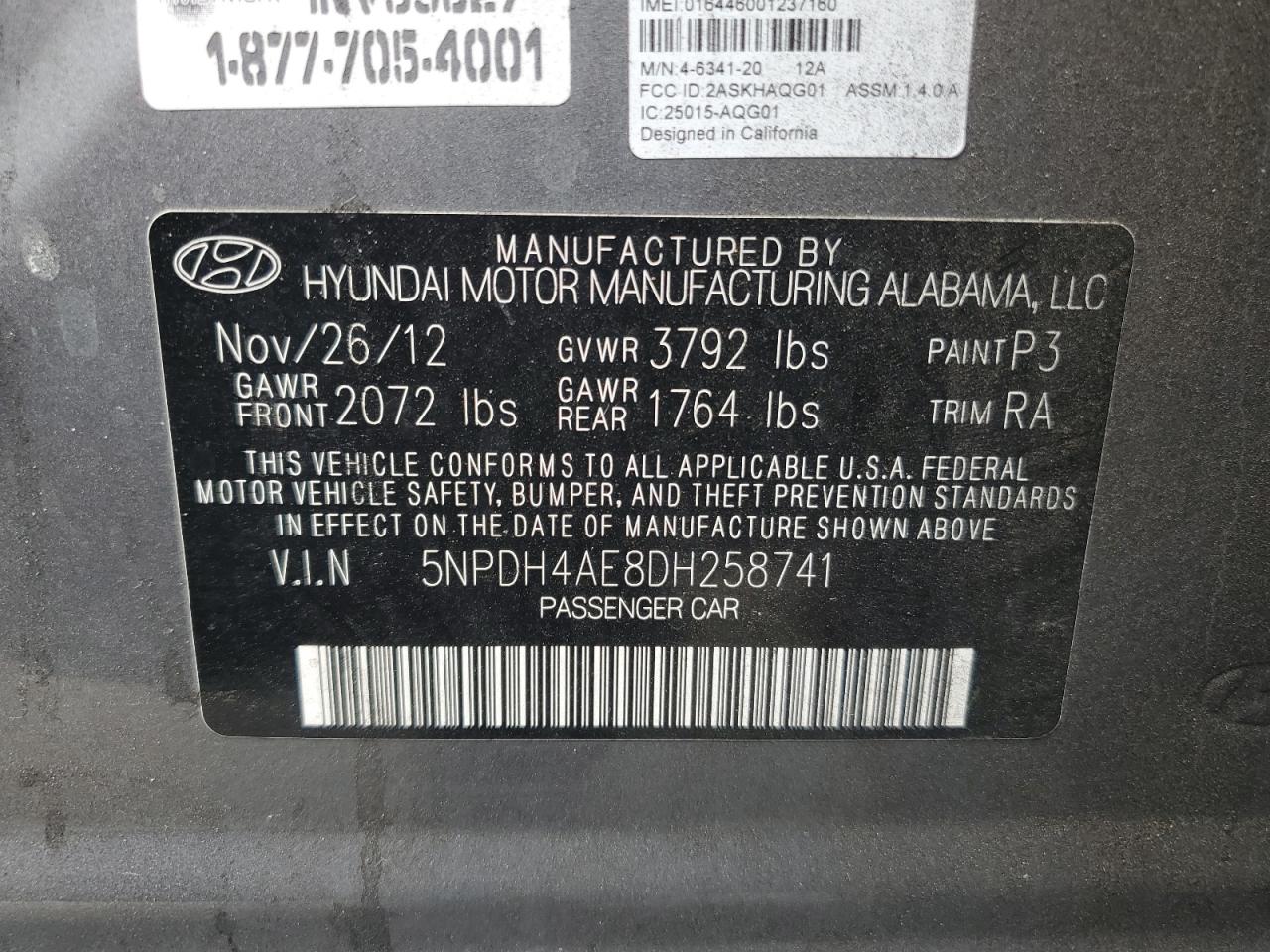 2013 Hyundai Elantra Gls VIN: 5NPDH4AE8DH258741 Lot: 81241575