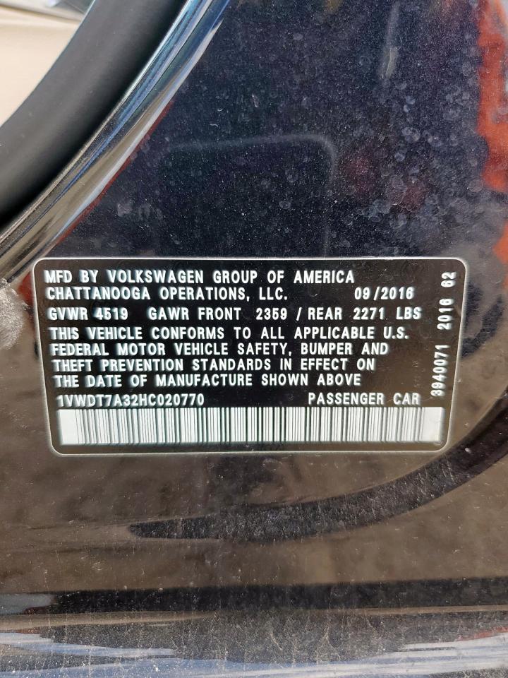 2017 Volkswagen Passat R-Line VIN: 1VWDT7A32HC020770 Lot: 80819165