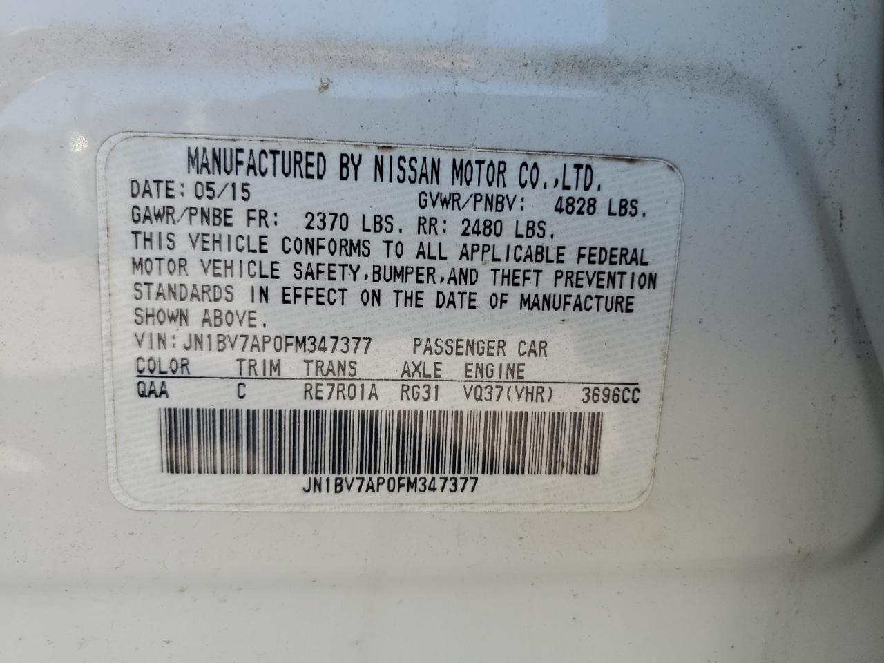 2015 Infiniti Q50 Base VIN: JN1BV7AP0FM347377 Lot: 84262865