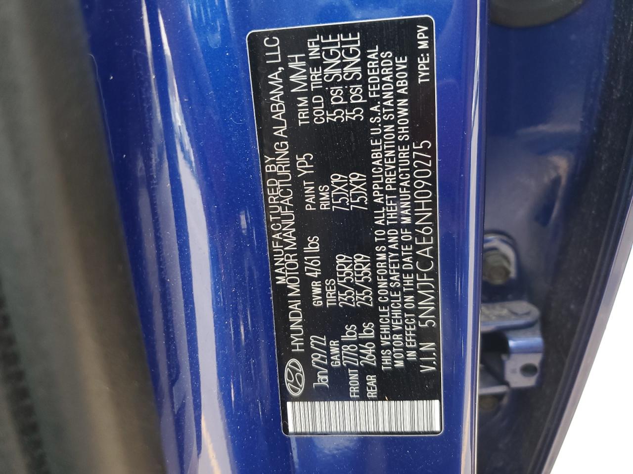 2022 Hyundai Tucson Sel VIN: 5NMJFCAE6NH090275 Lot: 71054905