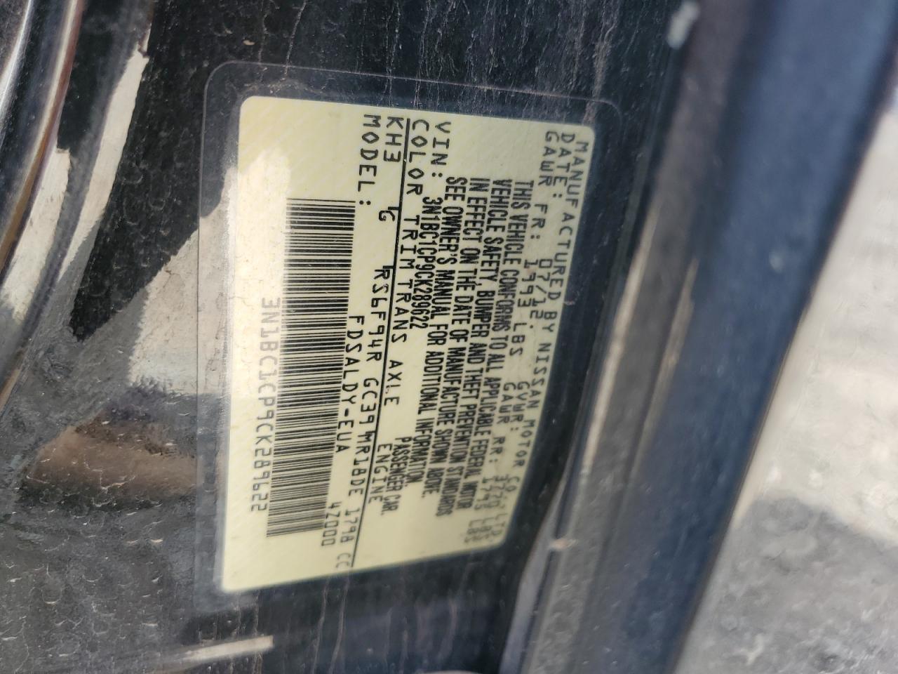 2012 Nissan Versa S VIN: 3N1BC1CP9CK289622 Lot: 71070225