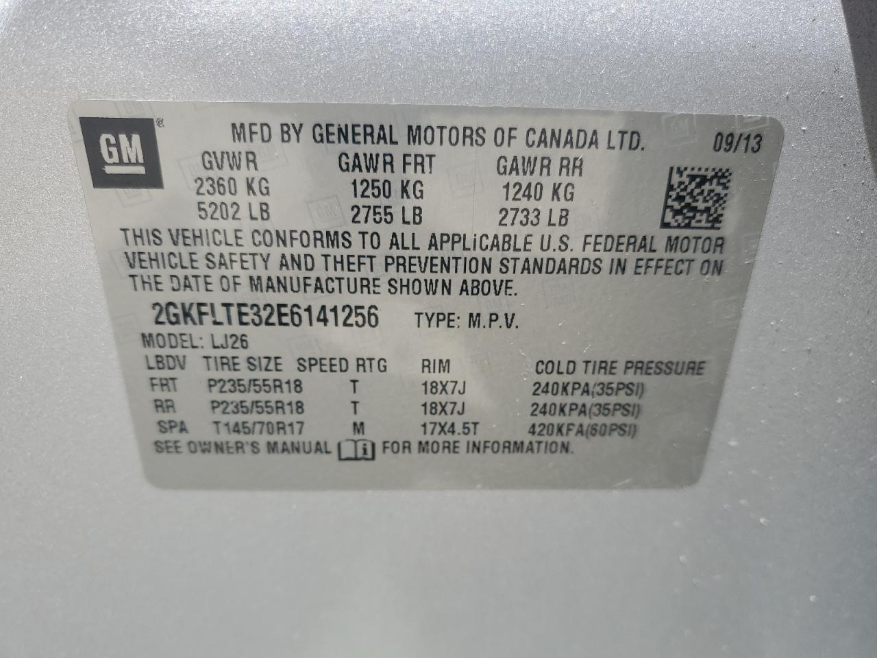 2014 GMC Terrain Slt VIN: 2GKFLTE32E6141256 Lot: 70645695