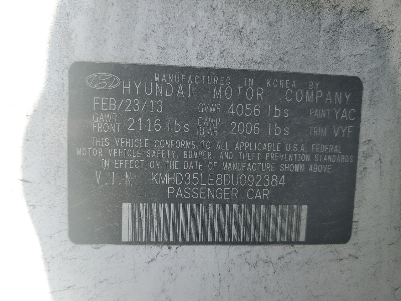 2013 Hyundai Elantra Gt VIN: KMHD35LE8DU092384 Lot: 71088885