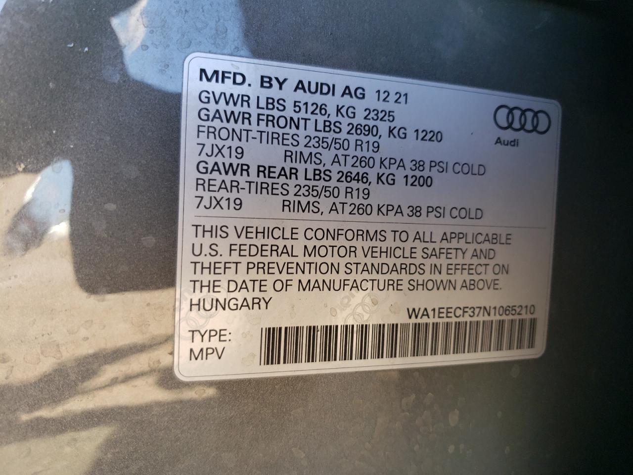 2022 Audi Q3 Premium Plus S Line 45 VIN: WA1EECF37N1065210 Lot: 81766665