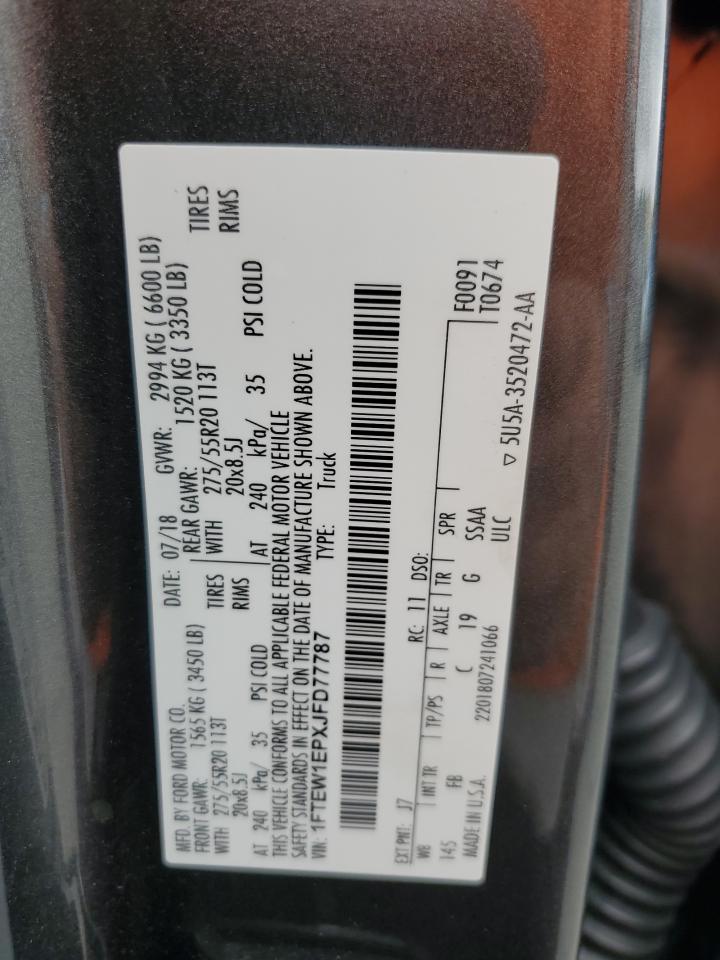 2018 Ford F150 Supercrew VIN: 1FTEW1EPXJFD77787 Lot: 80241475