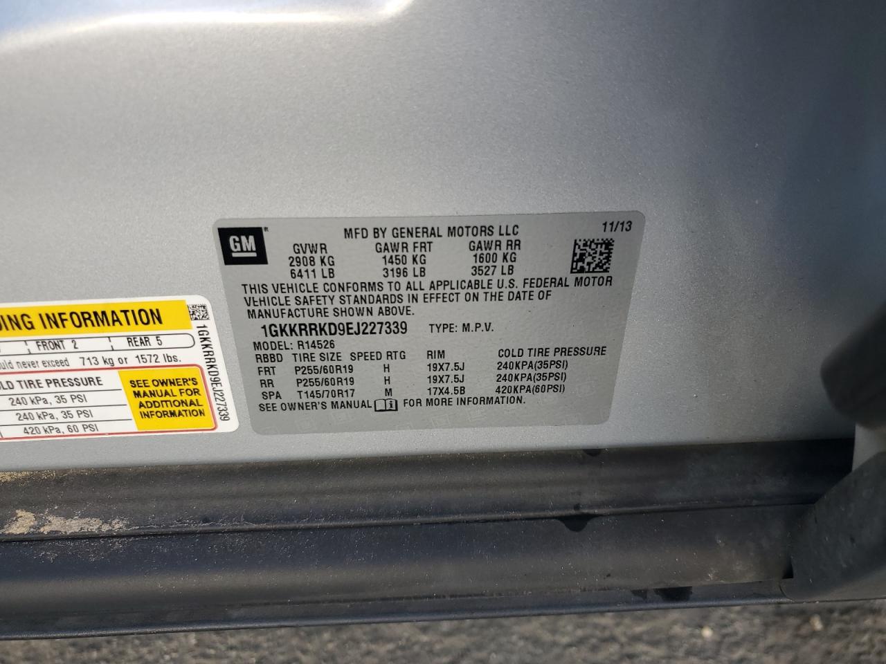 2014 GMC Acadia Slt-1 VIN: 1GKKRRKD9EJ227339 Lot: 83866495