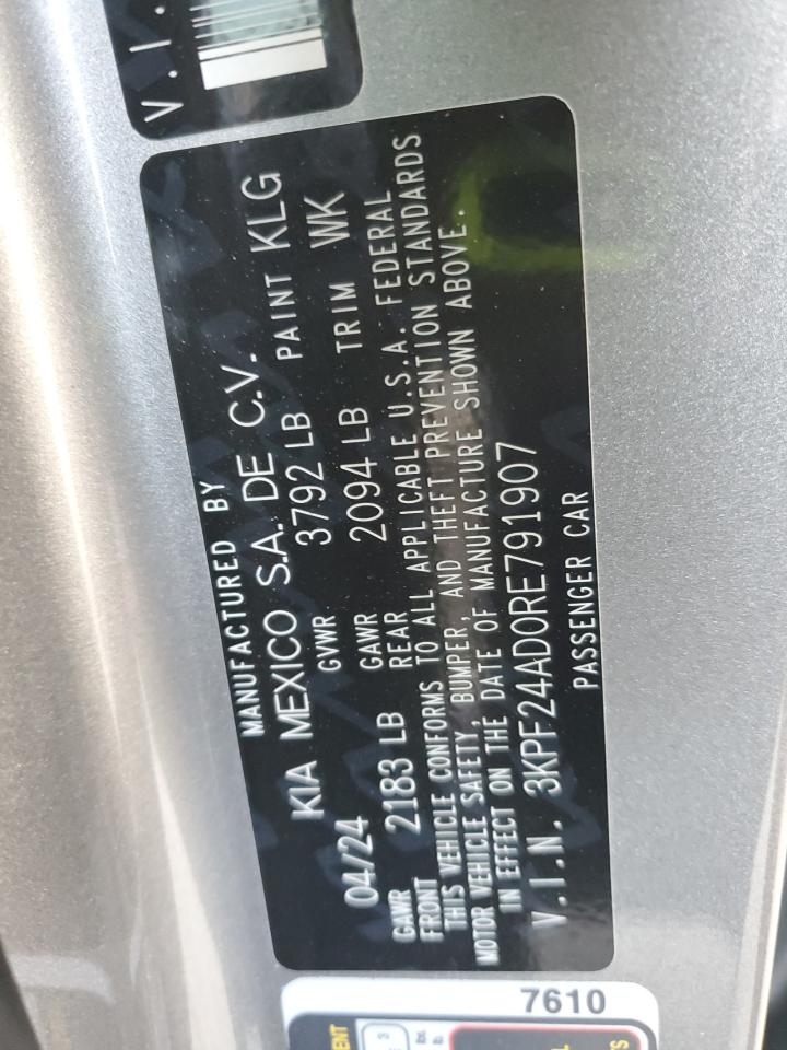 2024 Kia Forte Lx VIN: 3KPF24AD0RE791907 Lot: 82130805